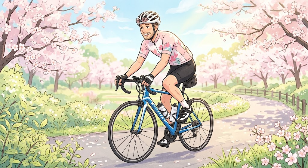 ビンディングシューズを履いてロードバイクを漕ぐイラスト