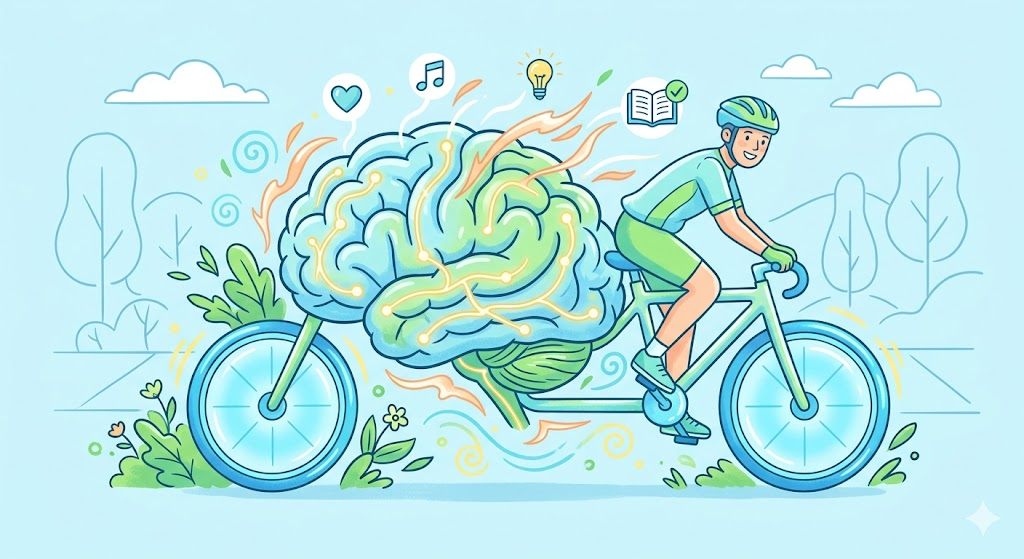 脳と自転車の健康効果イラスト