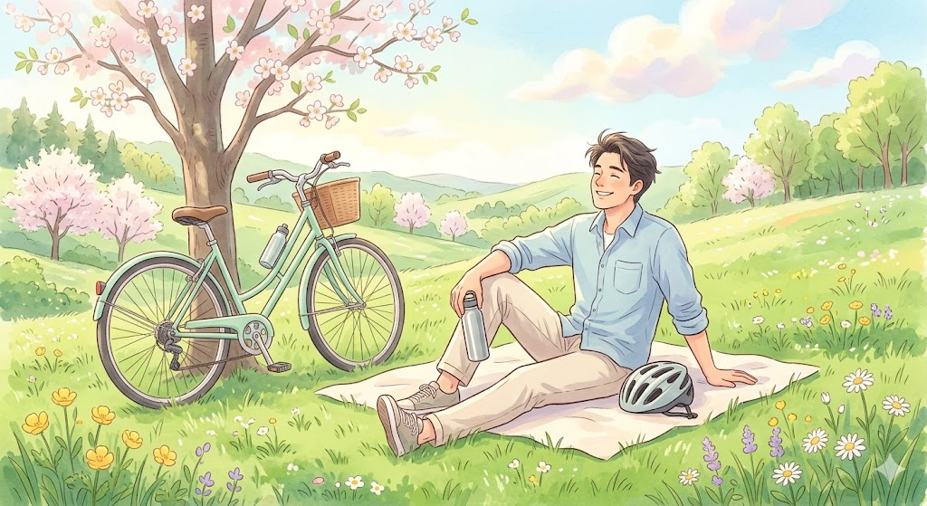 サイクリング後のリラックスイラスト