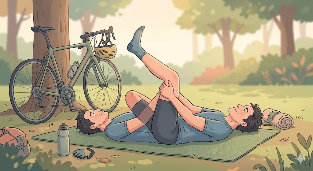 サイクリング後のストレッチ・リカバリーイラスト